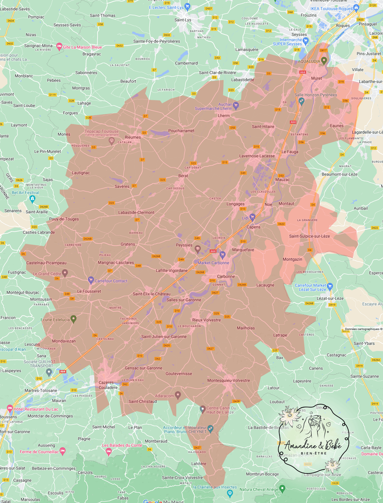 Carte indiquant les communes où je me déplace.